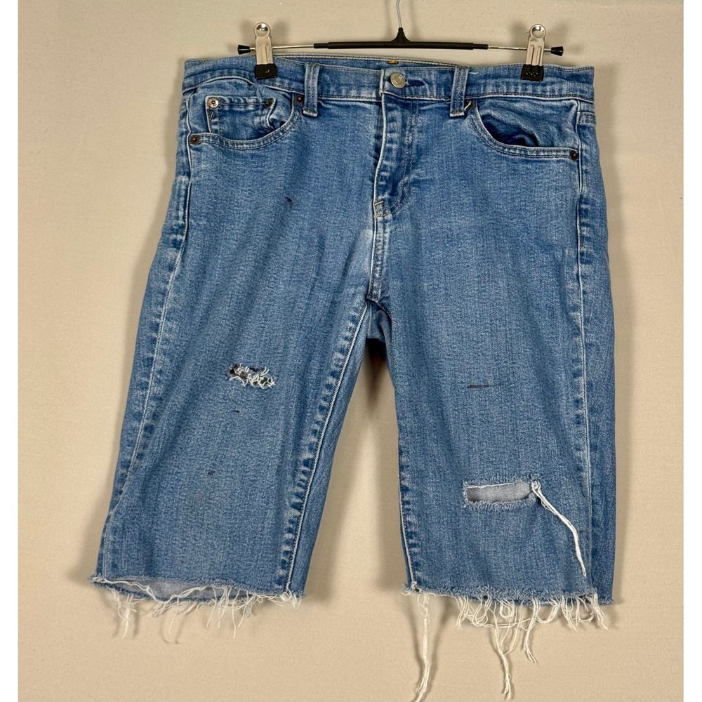 Gap 1969 Bermuda Shorts Womens 28 Blue Good Distressed Y2K Grunge Raw Hem
